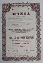 Manta - Waasmunster - titre de 10 parts sociales - 1957, Ophalen of Verzenden, 1950 tot 1970, Aandeel