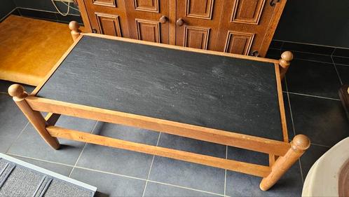 Houten salontafel met leien blad, Huis en Inrichting, Tafels | Salontafels, Gebruikt, Minder dan 50 cm, 50 tot 100 cm, 100 tot 150 cm