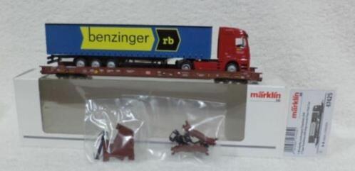 47425 MÄRKLIN HO– Lagevloerwagen+kamion"Benzinger"/Low Floor, Hobby en Vrije tijd, Modeltreinen | H0, Nieuw, Wagon, Wisselstroom