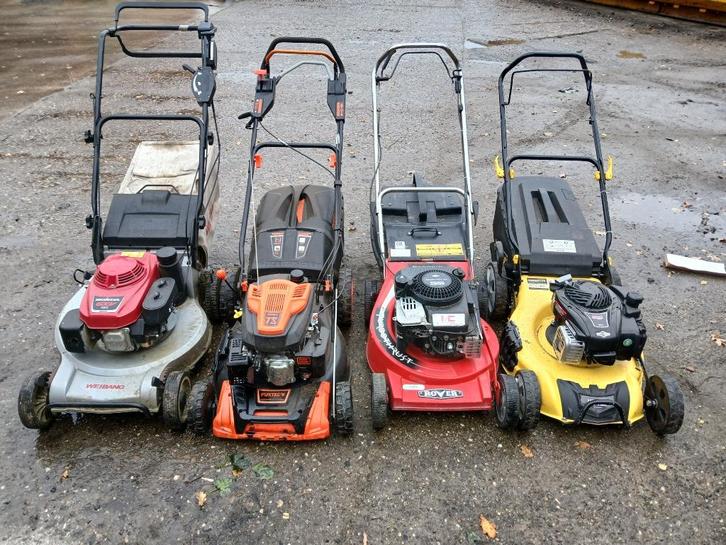 4x grasmaaier werkend, Tuin en Terras, Grasmaaiers, Gebruikt, Benzine-grasmaaier, Opvangzak, Versnellingen, Ophalen