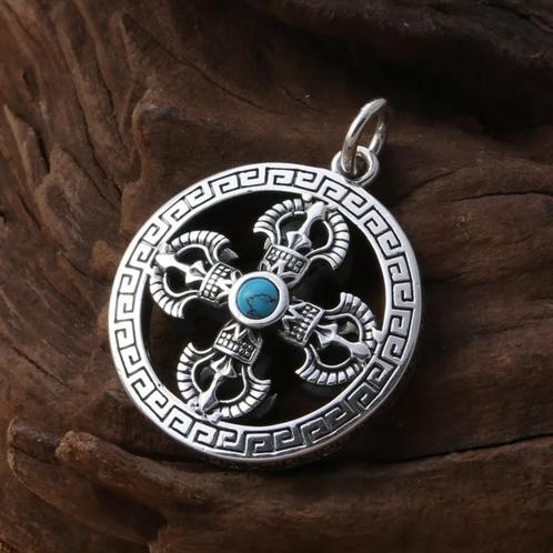 Vajra bescherming talisman - 925 Sterling Zilver, Handtassen en Accessoires, Kettinghangers, Nieuw, Zilver, Zilver, Kruis of Symbool
