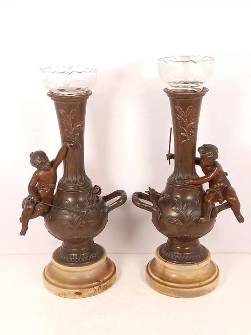 Vase / bougeoir avec verre taillé - d'après Ferrand Ernest, Antiek en Kunst, Antiek | Glaswerk en Kristal, Ophalen