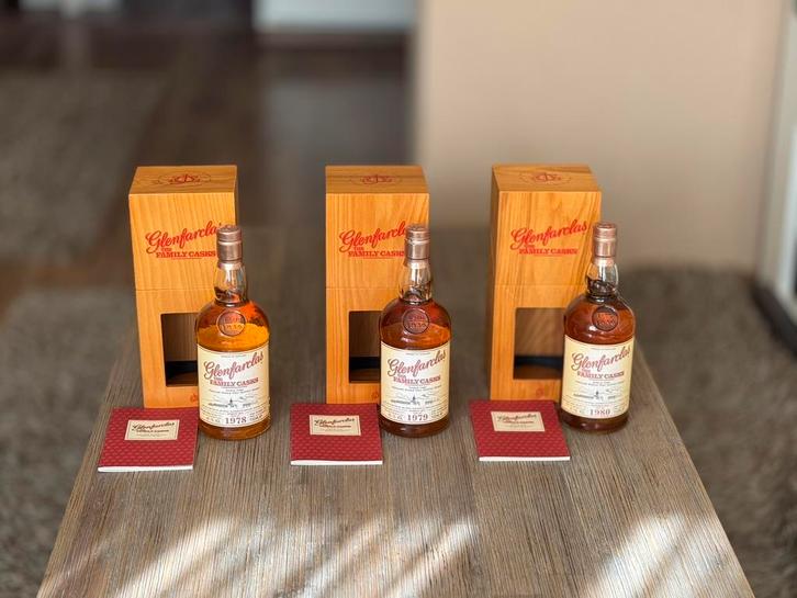 Whisky 3 flessen Glenfarclas Family Cask 1978, 1979, 1980, Collections, Vins, Neuf, Enlèvement ou Envoi