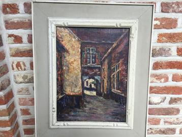  Olie/hout. DENY F -oud steegje- afm: 58x48 cm  beschikbaar voor biedingen