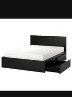 Donkerbruin bed Malm 180*200 + boxspring + 2 laden, Ophalen, Bruin, Zo goed als nieuw, 180 cm