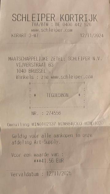 Tegoedbon Schleipper beschikbaar voor biedingen