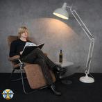 Grote vintage metalen Industriële verstelbare wit vloerlamp, Ophalen of Verzenden