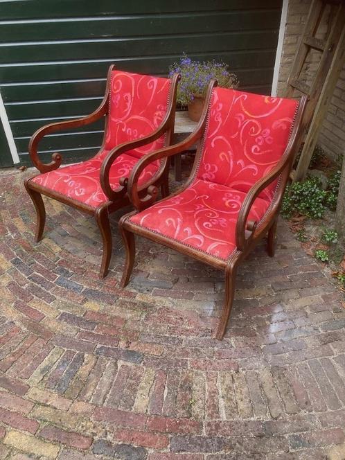 2 Zeer Unieke Oude Franse Fauteuils bekleding als nieuw, Huis en Inrichting, Fauteuils, Gebruikt, Hout, Stof, 50 tot 75 cm, 75 tot 100 cm