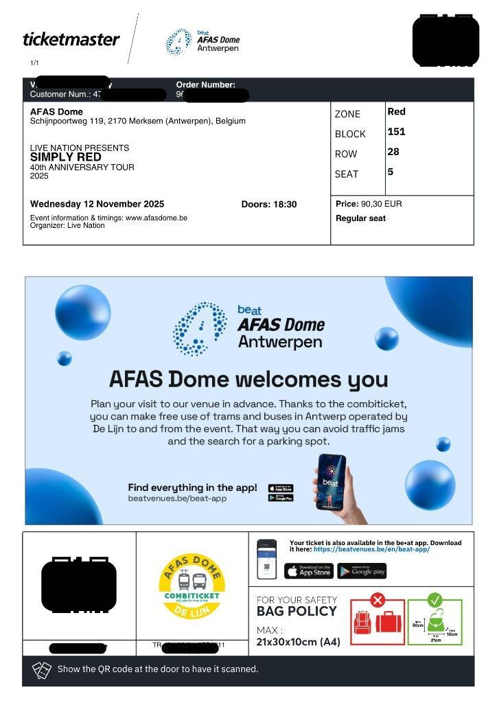 Ik verkoop 1 ticket voor Simply Red: 40th Anniversary Tour, Tickets en Kaartjes, Concerten | Pop, Eén persoon, November