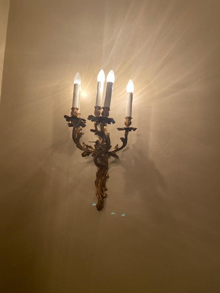 Antieke wandlamp – Rococo stijl – 5-armig – messing/bronskle, Huis en Inrichting, Lampen | Wandlampen, Gebruikt, Metaal, Ophalen