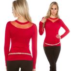 Dames sweater-trui met gaasstof insert Rood, Maat 38/40 (M), Nieuw, Ophalen of Verzenden, Koucla