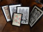 5 ingelijste Escher-prenten, Antiek en Kunst, Kunst | Etsen en Gravures, Ophalen