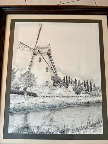 Representation Moulin a vent 4/86. Cadre 56/65cms  beschikbaar voor biedingen