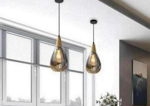 Hanglamp druppel chroom chrome e27 waterdruppel NIEUW + hout, Huis en Inrichting, Lampen | Hanglampen, Nieuw, Glas, Hout, Ophalen of Verzenden