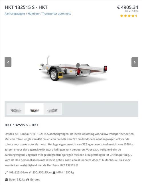 Humbaur Aanhangwagen enkel as zakbaar geremd 1350kg, Auto diversen, Aanhangers en Bagagewagens, Zo goed als nieuw, Ophalen