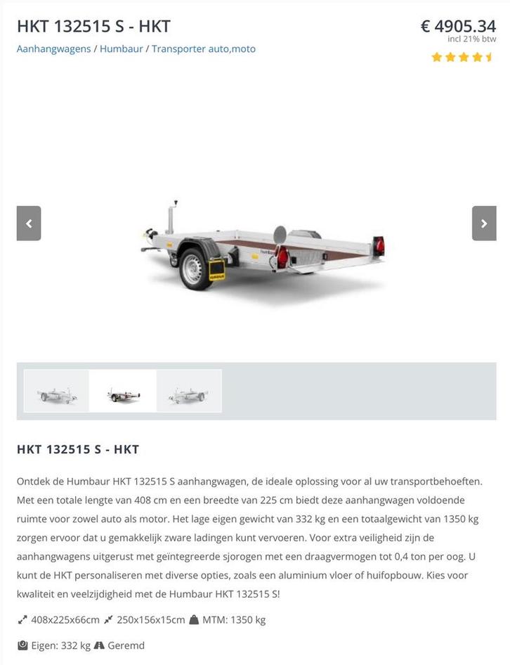 Humbaur Aanhangwagen enkel as zakbaar geremd 1350kg, Auto diversen, Aanhangers en Bagagewagens, Zo goed als nieuw, Ophalen