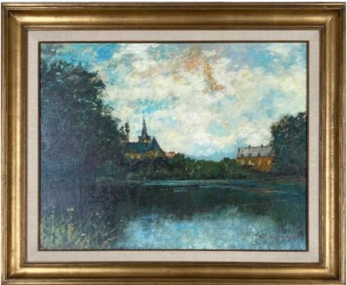 huile sur toile paysage signe maurice de meyer, Antiek en Kunst, Kunst | Schilderijen | Klassiek, Ophalen