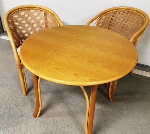 vintage rotan tafel en stoelen - 2 personen - retro, Maison & Meubles, Tables | Tables d'appoint, Utilisé, Rond, Enlèvement