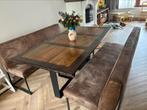Eettafel met lederen banken, Huis en Inrichting, Tafels | Eettafels, Ophalen, Kersenhout, 100 tot 150 cm, 150 tot 200 cm