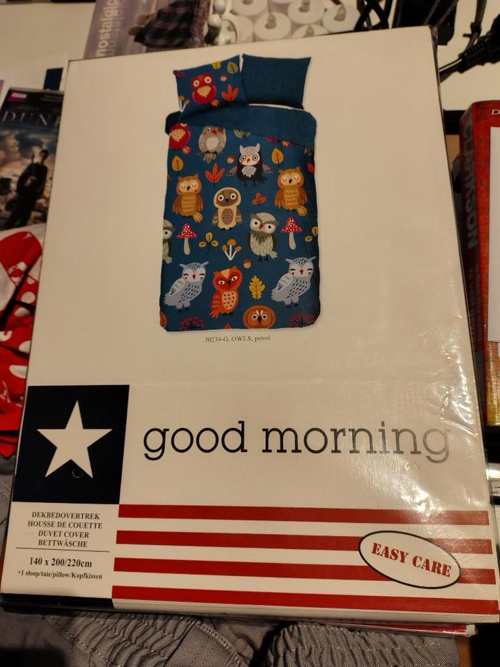 dekbedovertrek katoen uilen Good Morning 1 pers nieuw, Maison & Meubles, Chambre à coucher | Linge de lit, Neuf, Housse de couette