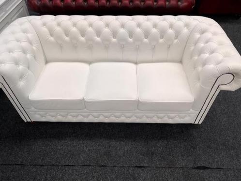 Chesterfield Bank Wit Leer 3 Zits, Antiek en Kunst, Antiek | Meubels | Stoelen en Sofa's, Ophalen