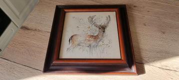 Gesigneerde en ingekaderde tekening damhert door Mads Stage
 beschikbaar voor biedingen