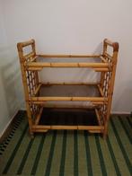 Étagère Vintage en Rotin et Verre Fumé – Style Bohème, Enlèvement ou Envoi