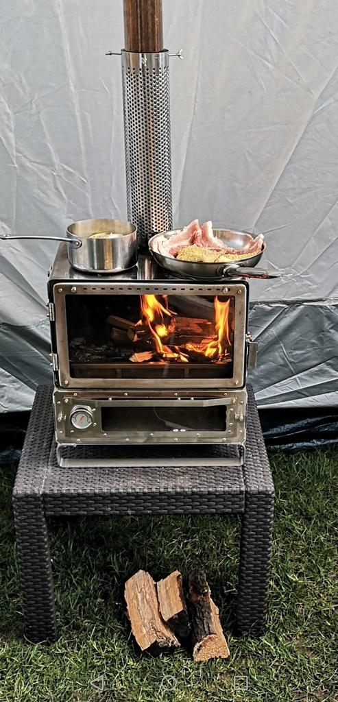 Bustent/dagtent met kachel met oven, Caravans en Kamperen, Kampeeraccessoires, Zo goed als nieuw, Ophalen