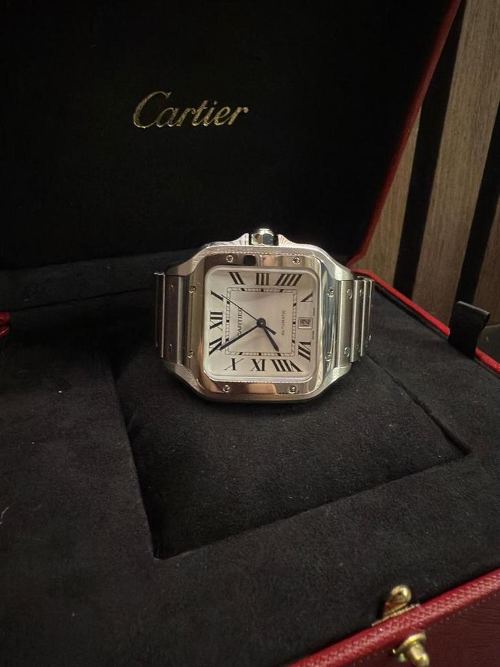 Cartier Santos de Cartier — 39,8 mm — Plaque blanche — 2023, Bijoux, Sacs & Beauté, Montres | Hommes, Comme neuf, Montre-bracelet