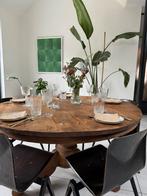 Massieve oude teaken eettafel rond, Ophalen, Rond