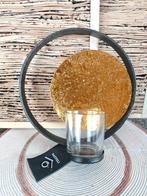 Bougeoir Métal Rond 1 Verre Noir Doré, Maison & Meubles, Enlèvement ou Envoi, Métal, Chandelier, Noir