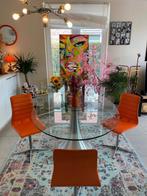 Luxe design glazen tafel met stoelen, Ophalen of Verzenden, Zo goed als nieuw