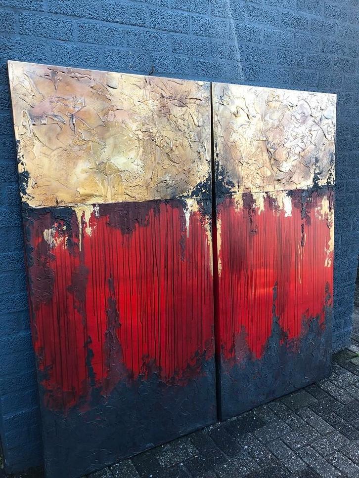 Tweeluik XXL schilderij made by Rob Hoogland., Antiek en Kunst, Kunst | Schilderijen | Klassiek, Ophalen of Verzenden