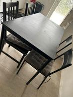 Zwarte tafel met 4 stoelen, Ophalen, Zo goed als nieuw