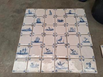 Set van 82 handbeschilderde Delfts blauwe wandtegels – vinta, Enlèvement