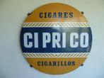 EMAILLE RECLAMEBORD"CIPRICO SIGARES-CIGARILLOS"UIT 1953, Ophalen of Verzenden, Gebruikt, Reclamebord