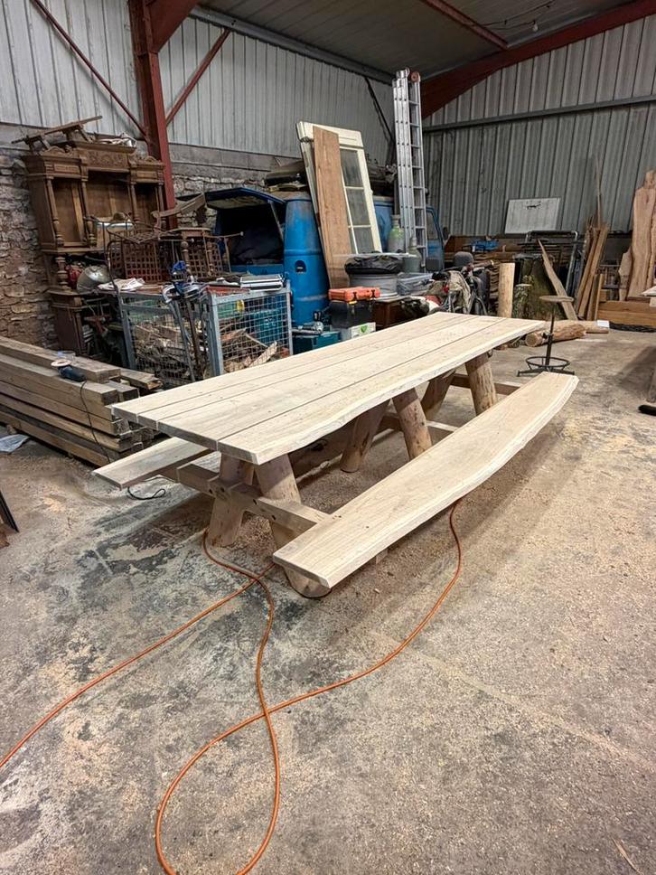 Robuuste eiken picknicktafel – 3 meter, Tuin en Terras, Tuintafels, Nieuw, Hout, Ophalen of Verzenden