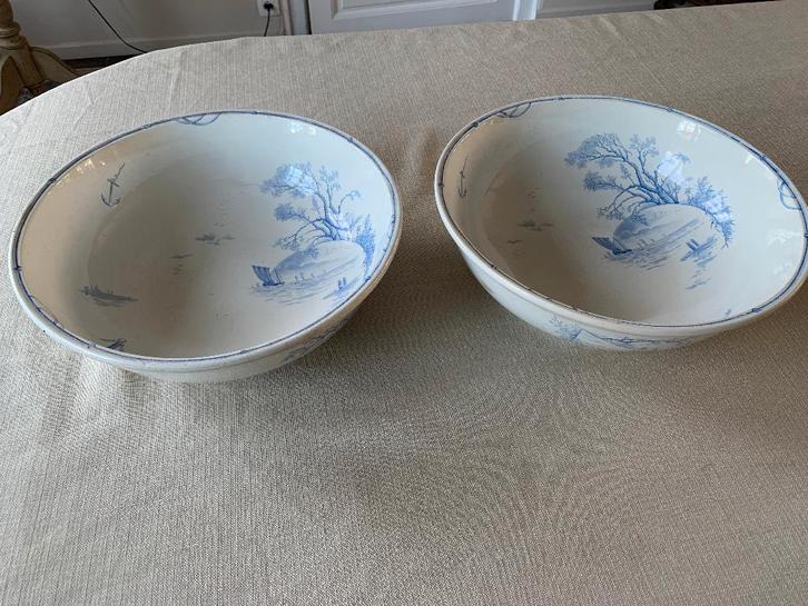 Paire de vasques anciennes en faïence, décor marin bleu, Antiquités & Art, Antiquités | Céramique & Poterie, Enlèvement ou Envoi