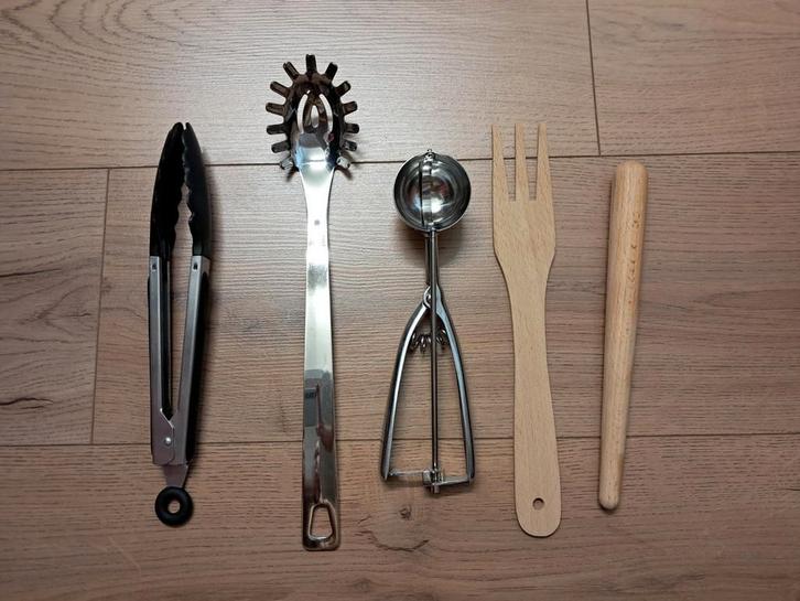 Set van 5 keukengerei, Huis en Inrichting, Keuken | Bestek, Gebruikt, Inox of Chroom, Ophalen of Verzenden