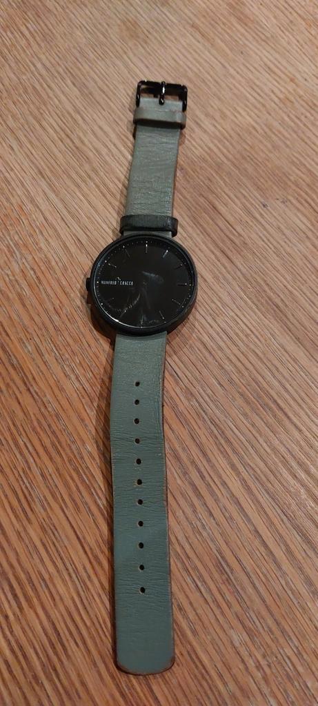 Horloge Manfred Cracco, Handtassen en Accessoires, Horloges | Heren, Zo goed als nieuw, Polshorloge, Overige merken, Staal, Leer