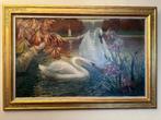 Peinture Fernand Toussaint - "Cygnes dans bassin aux iris", Enlèvement