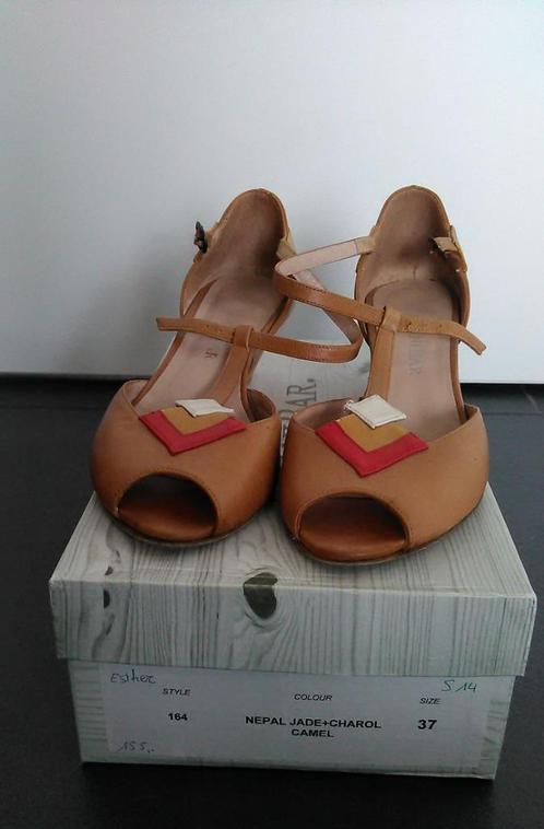 Cognac peeptoes Shanibar, maat 37, Kleding | Dames, Schoenen, Zo goed als nieuw, Schoenen met hoge hakken, Bruin, Ophalen of Verzenden