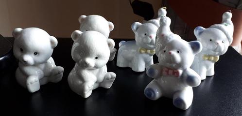 Stenen/porselein Beertjes-wit/gekleurd-6 stuks- hoogte 6-9cm, Verzamelen, Beelden en Beeldjes, Zo goed als nieuw, Dier, Verzenden