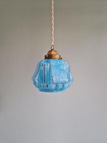 Art Deco hanglamp in blauw gespikkeld glas, 1920-30s  beschikbaar voor biedingen