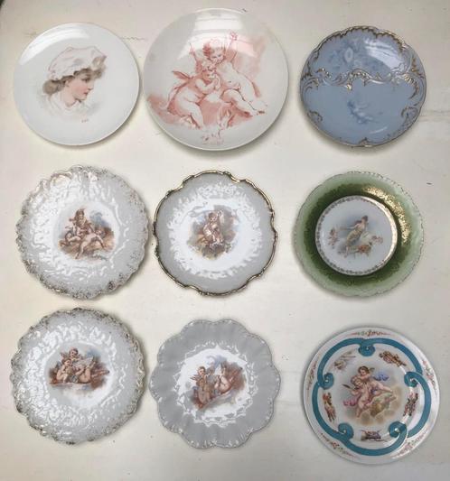 LOT - 9 antieke borden - thema engeltjes / ref 41, Verzamelen, Porselein, Kristal en Bestek, Gebruikt, Bord of Schaal, Porselein