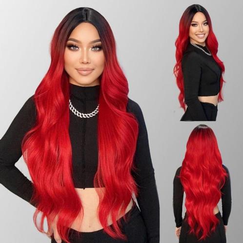 Gothic pruik met superlang helder rood haar met slagen, Handtassen en Accessoires, Uiterlijk | Haarverzorging, Nieuw, Pruik of Haarverlenging