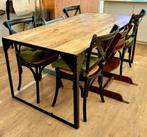 Houten eettafel met zwarte stalen poten, Huis en Inrichting, Tafels | Eettafels, Ophalen, Gebruikt, 50 tot 100 cm, Vijf personen of meer