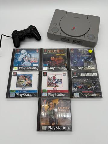 Sony PlayStation 1 Console + 10 Games  beschikbaar voor biedingen