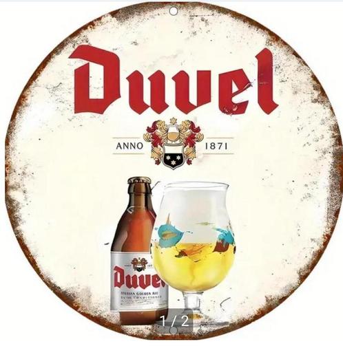 Reclamebord vintage Duvel rond - mancave poolhouse nieuw, Verzamelen, Biermerken, Nieuw, Reclamebord, Plaat of Schild, Duvel, Ophalen of Verzenden