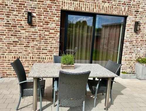 Nieuwe Prijs. MOET WEG. Tuintafel natuursteen plus 6 stoelen, Tuin en Terras, Tuintafels, Zo goed als nieuw, Rechthoekig, Rvs